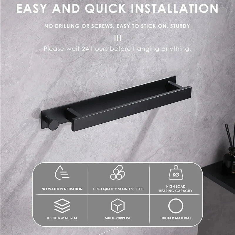 Modern Self-Adhesive Towel Rack - in Silver and Black