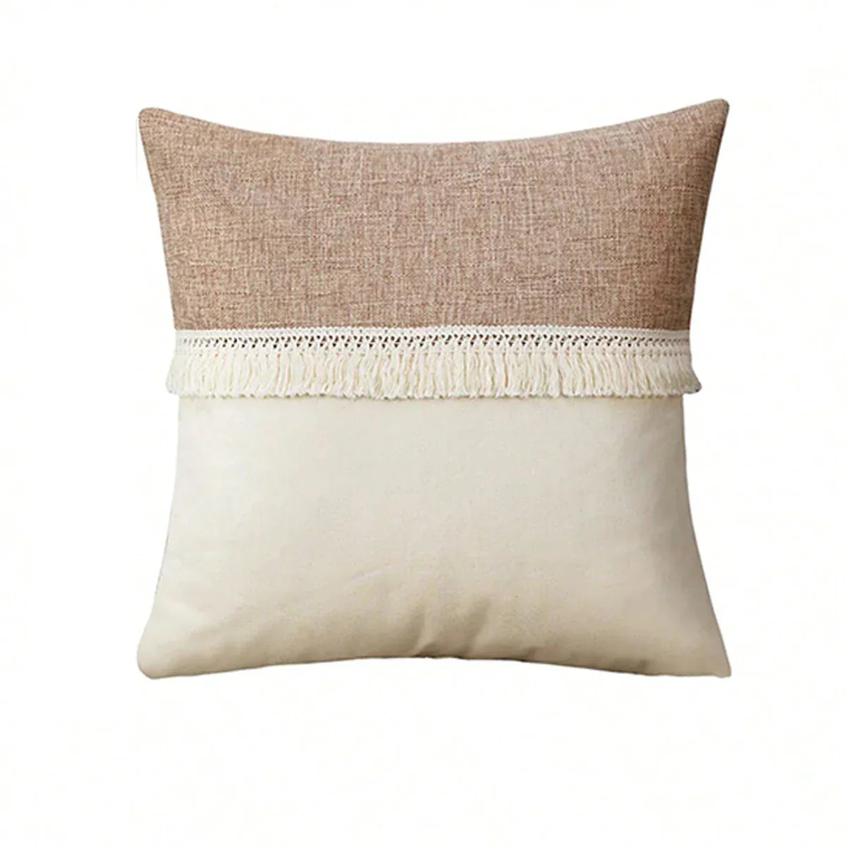 Bohemian Pillow Cover - Geometric Pillow Cover in Beige with Fringes