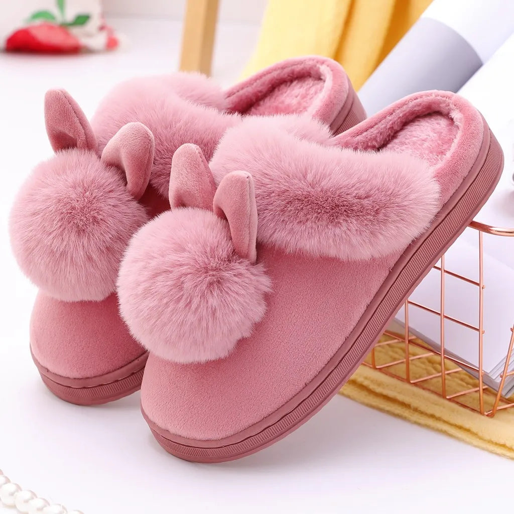 Plush Bunny Slippers - Luxury Plush Slippers with Cute Bunny Ears for Home
