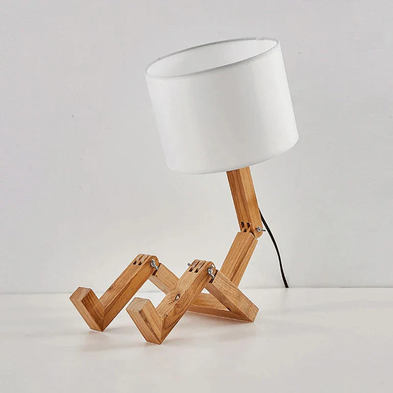 Playful Robot Table Lamp - Made from Sustainable Wood for Creative Spaces