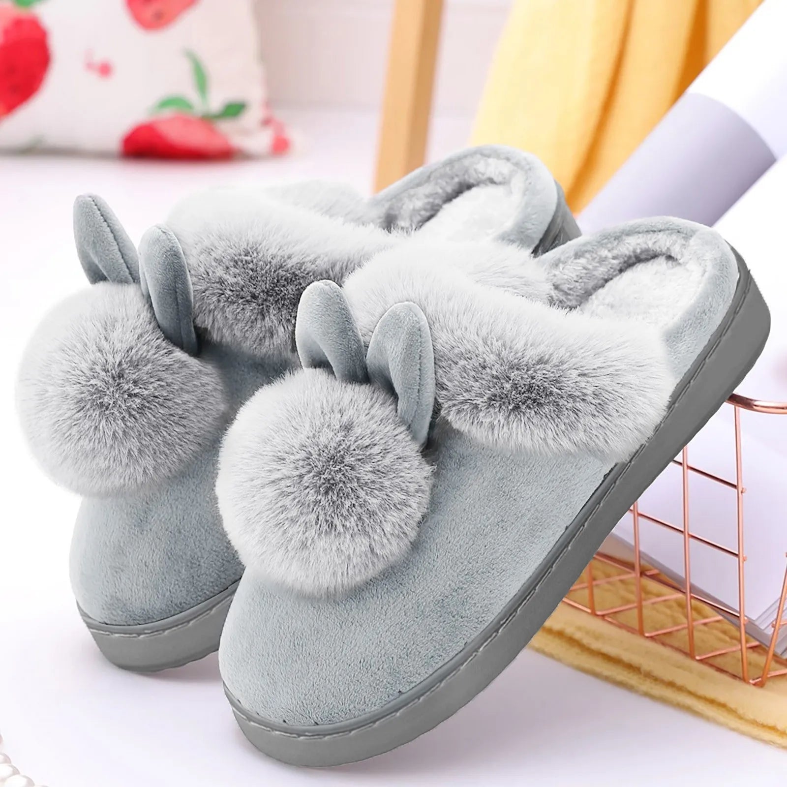 Plush Bunny Slippers - Luxury Plush Slippers with Cute Bunny Ears for Home