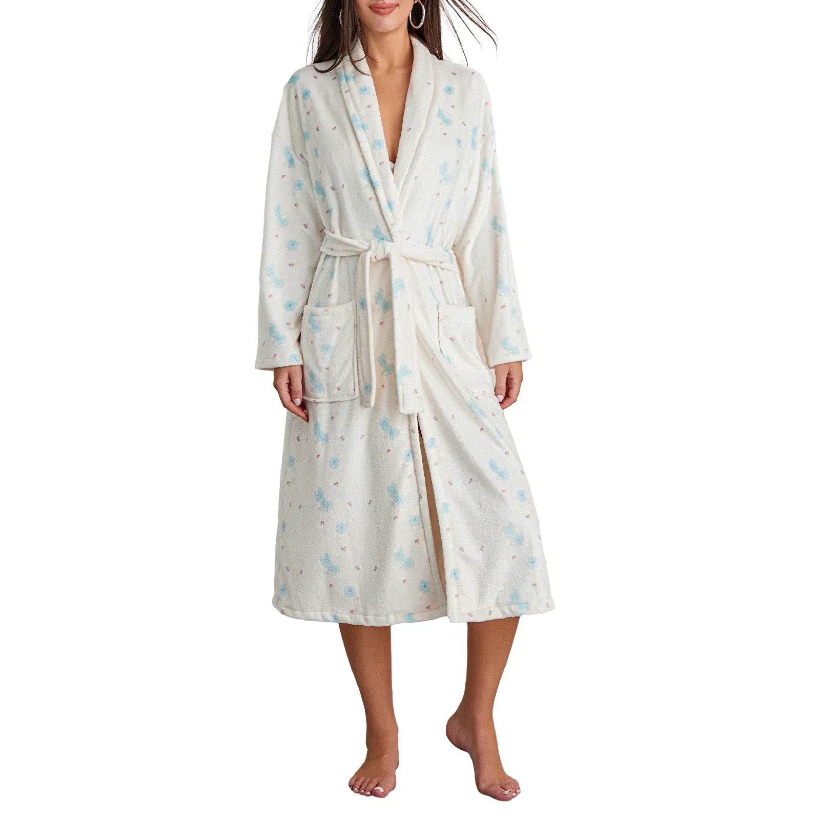 BlossomWrap Bathrobe - Luxury Flannel Bathrobe with Floral Motif