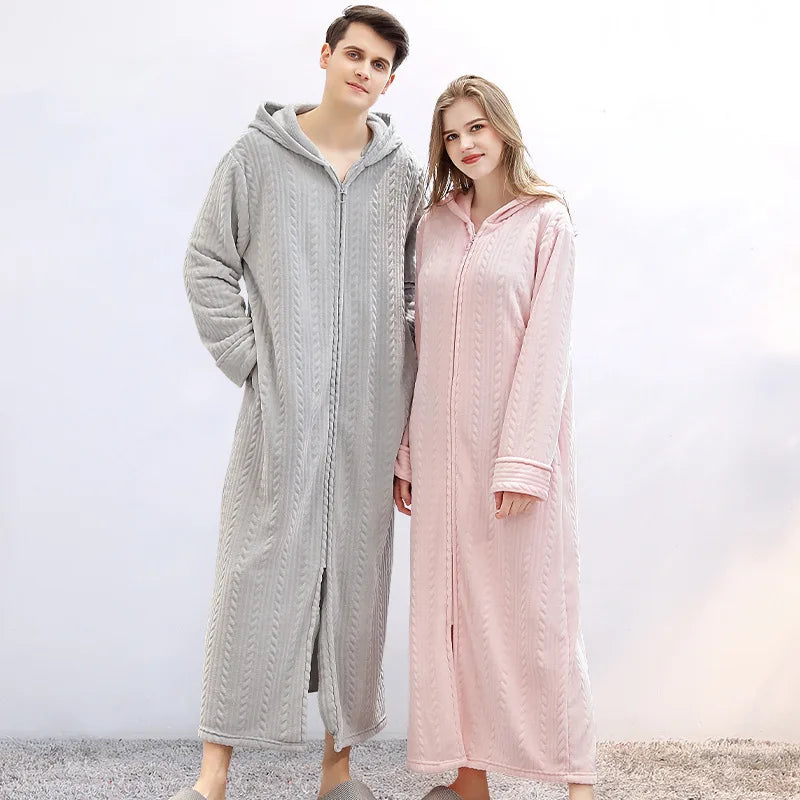 HoodedHug Bathrobe - Luxury Flannel Robe for Couples