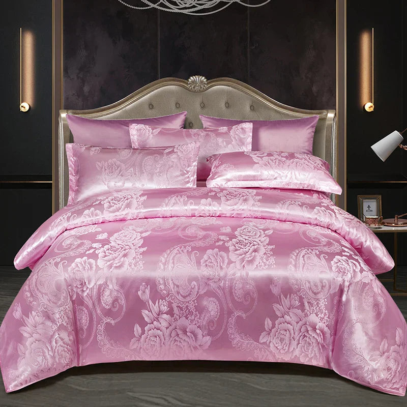 Luxury Satin Rayon Jacquard Duvet Cover in Gold & Blue