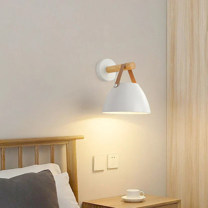 NordicGlow Light - Wooden LED Wall Lamp with Leather Accents