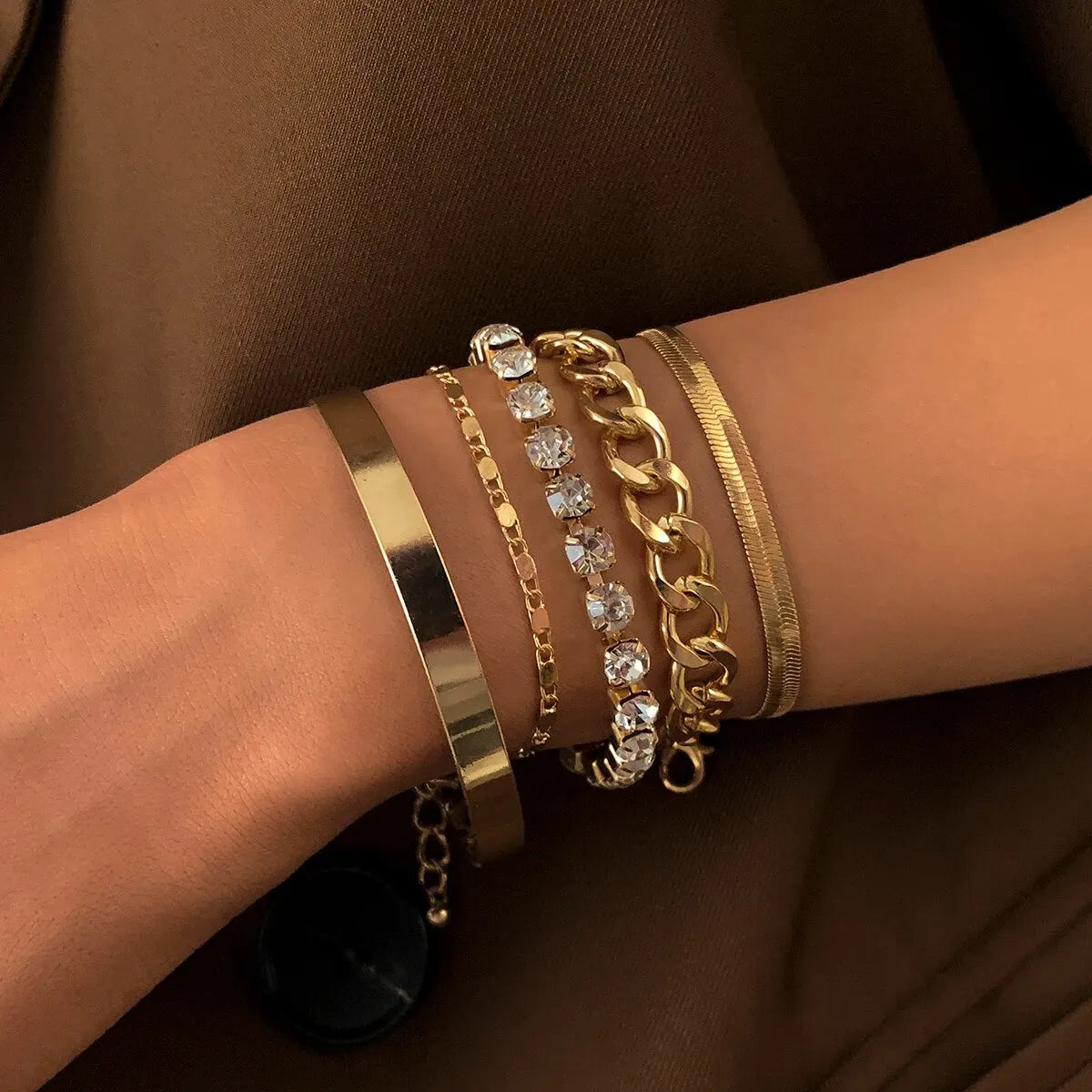 SnakeEdge Bracelet Set - 5-piece Snake Chain in Metal