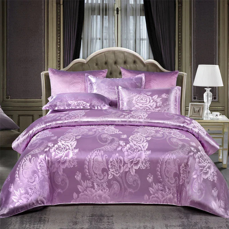 Luxury Satin Rayon Jacquard Duvet Cover in Gold & Blue