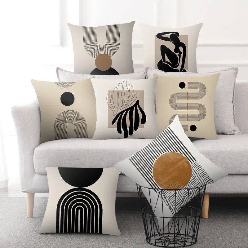 Aurum Cushion Cover - Modern Black-White Cushion Cover Whiteh Abstract Art Print