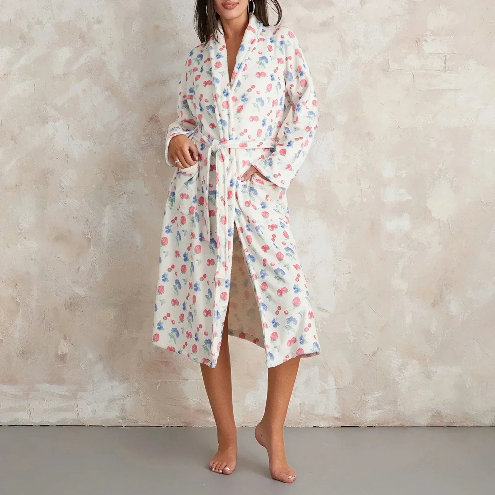 BlossomWrap Bathrobe - Luxury Flannel Bathrobe with Floral Motif