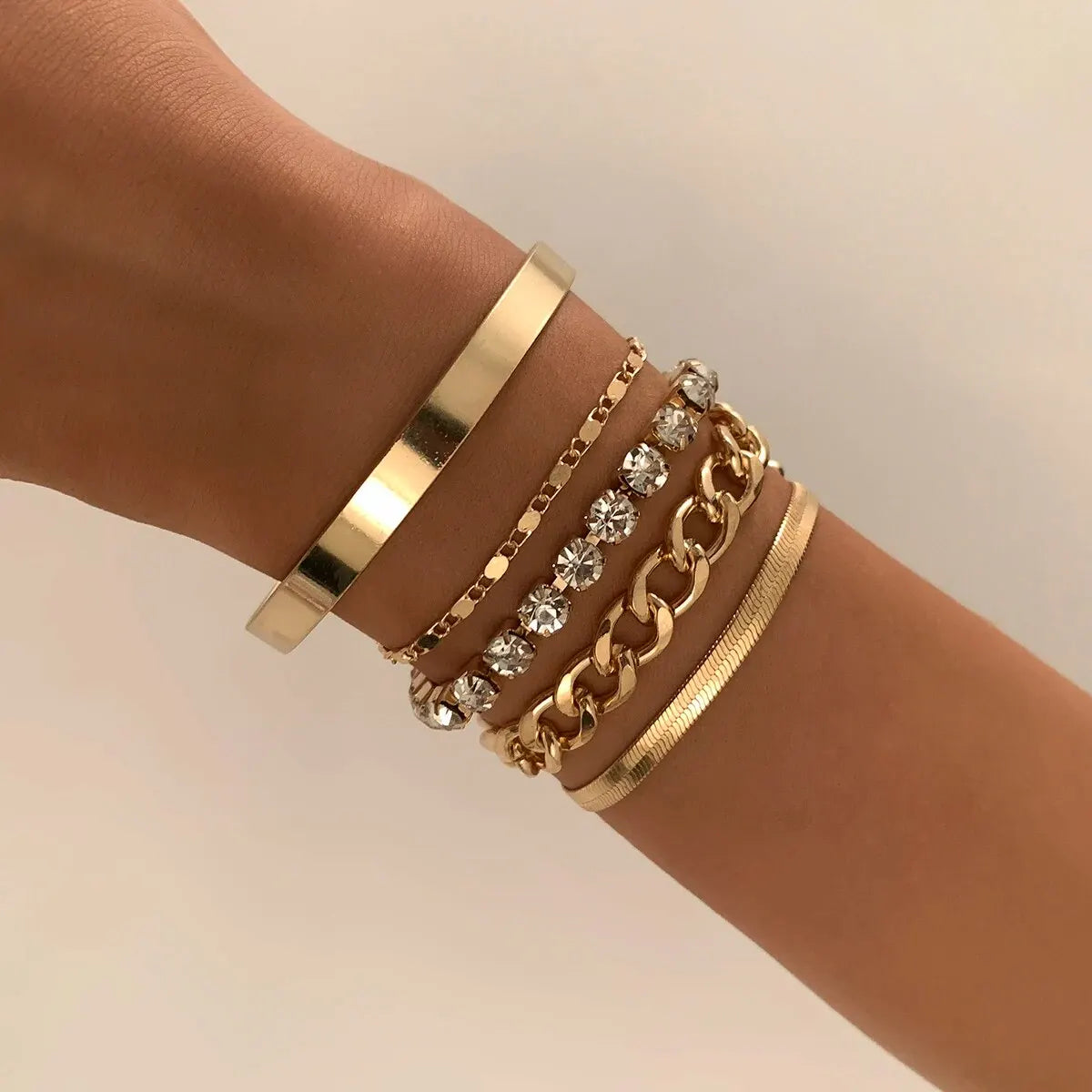 SnakeEdge Bracelet Set - 5-piece Snake Chain in Metal