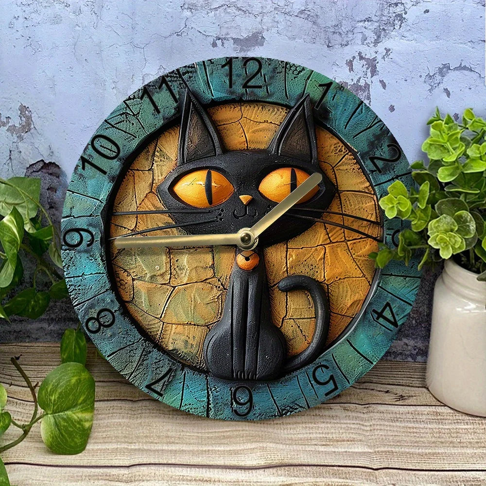 CircleDesign - Modern Wall Clock with Cat Print