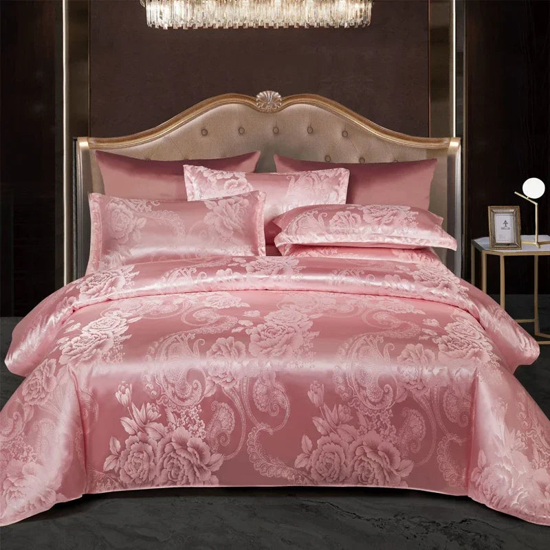Luxury Satin Rayon Jacquard Duvet Cover in Gold & Blue