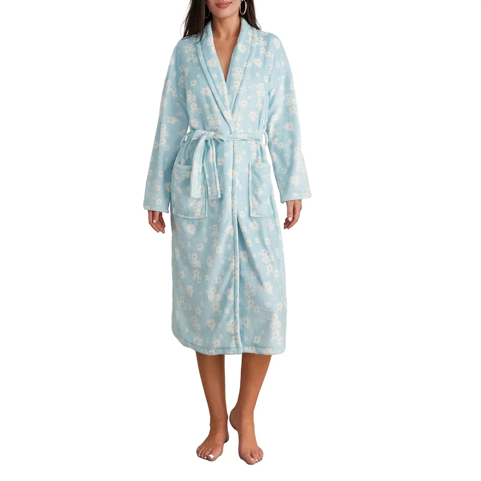 BlossomWrap Bathrobe - Luxury Flannel Bathrobe with Floral Motif