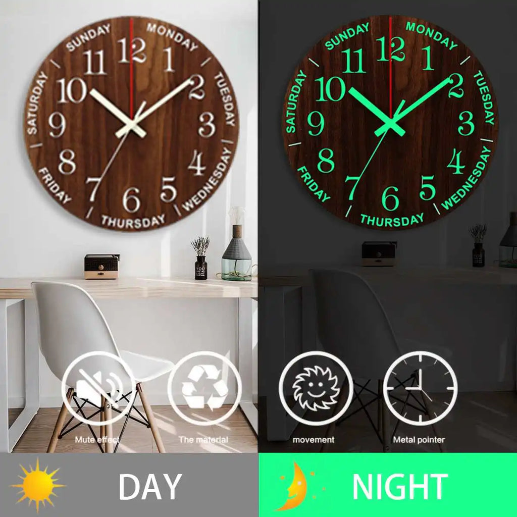 GlowClock – Luxury Wooden Wall Clock with Night Light