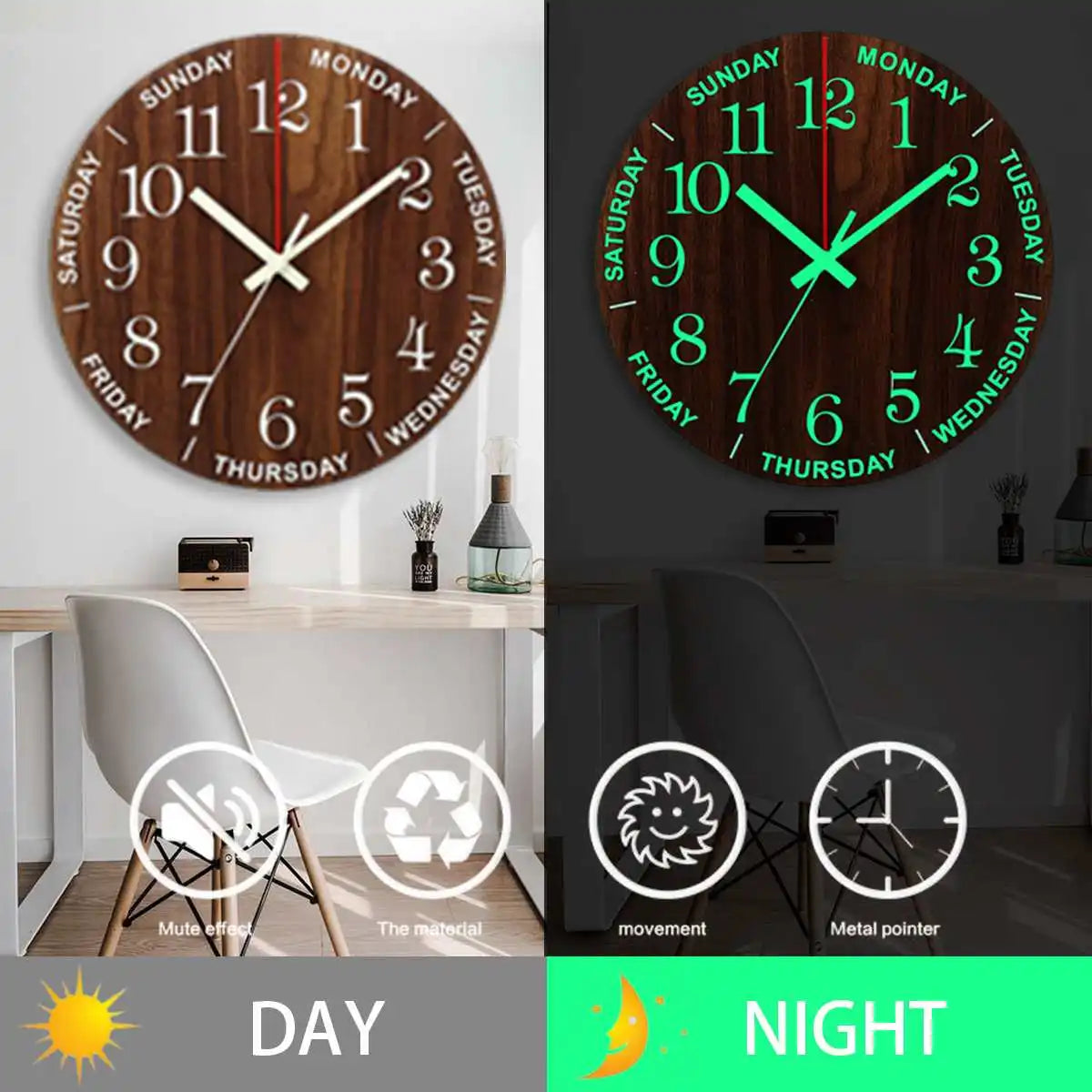 GlowClock – Luxury Wooden Wall Clock with Night Light