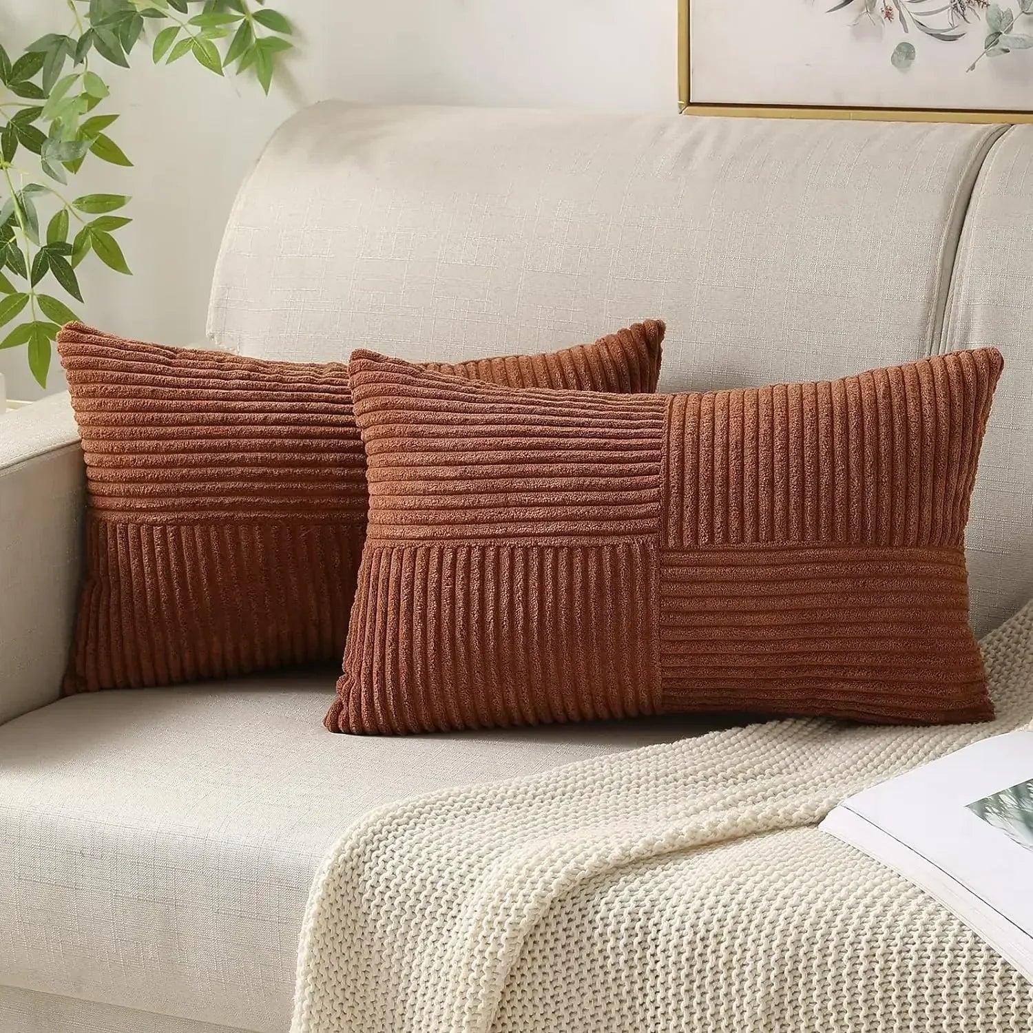 VelvetAura Cushion Cover - Stylish Striped Cushion Covers in Luxury Corduroy Set