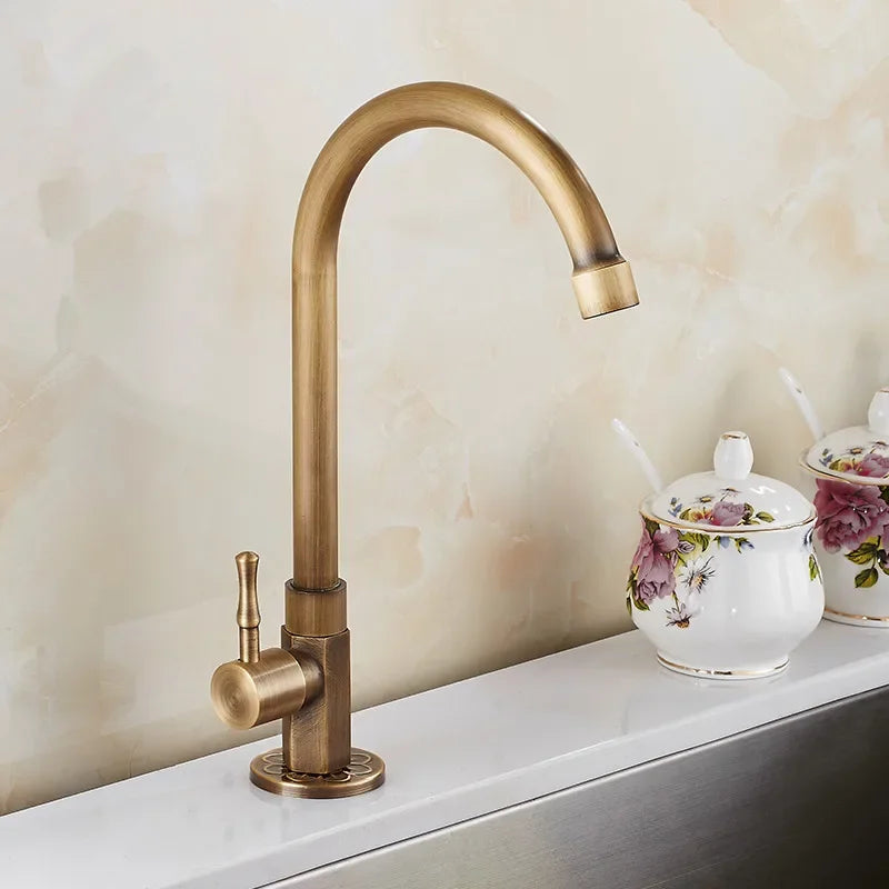 Elegant Gooseneck Kitchen Faucets in Antique Brass
