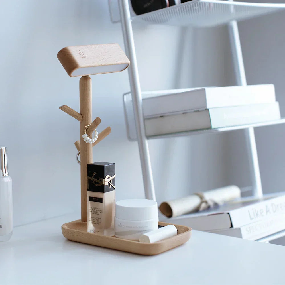 NatureGlow - Elegant Dimmable Wooden Table Lamp with Storage