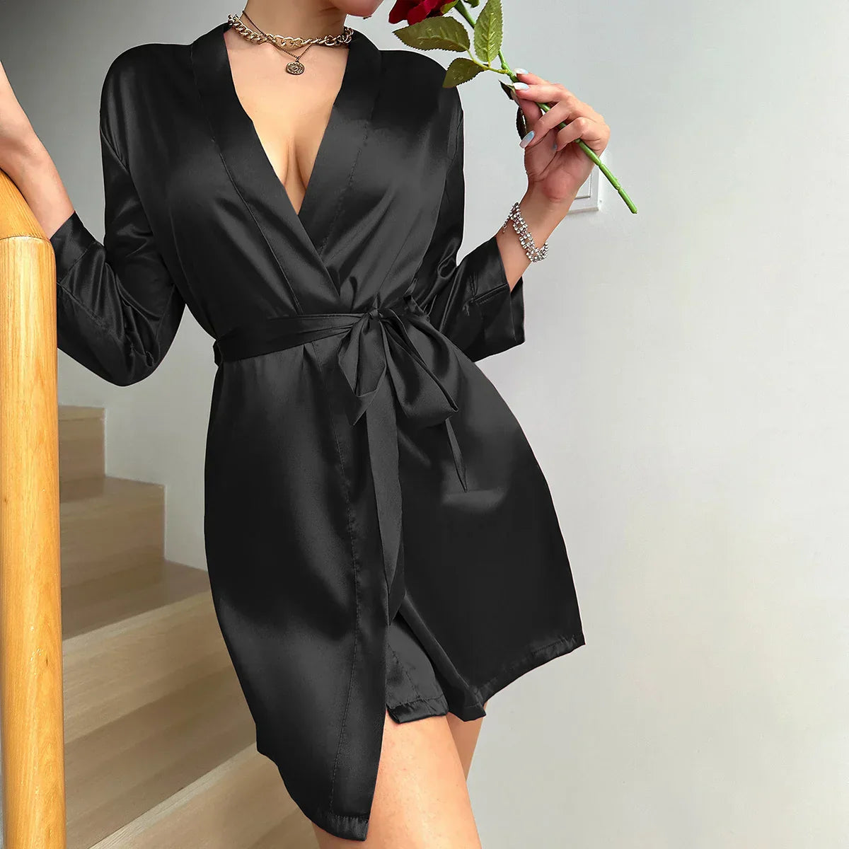 ChicWrap Morning Gown - Luxury Glazed Silk Morning Gown