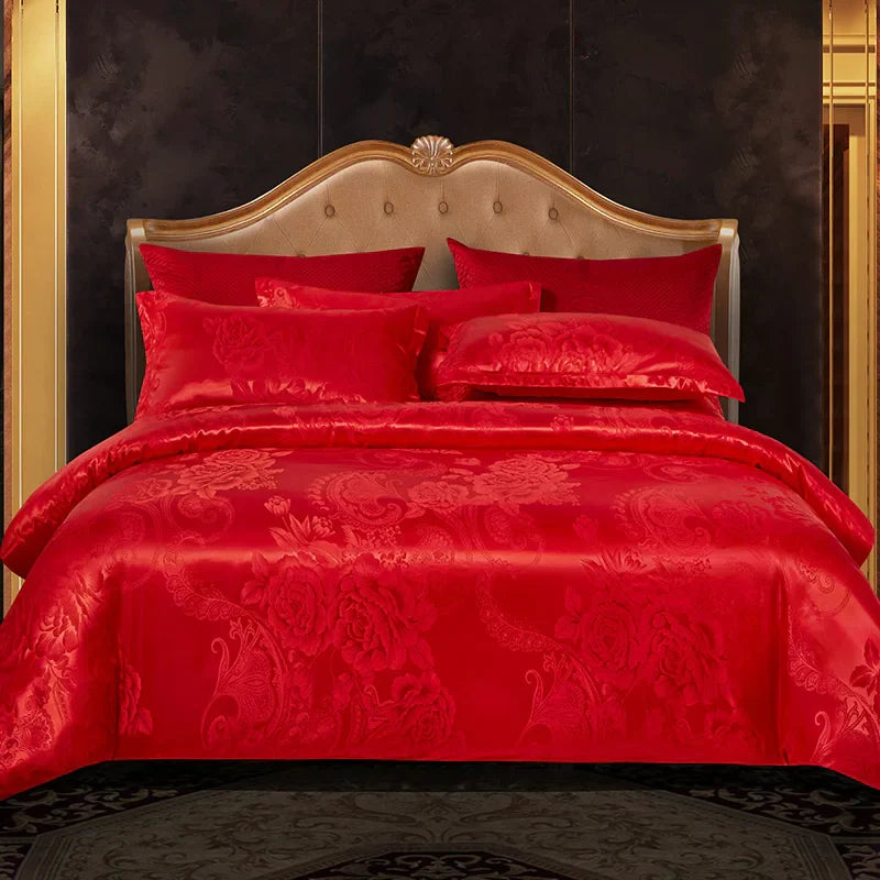 Luxury Satin Rayon Jacquard Duvet Cover in Gold & Blue