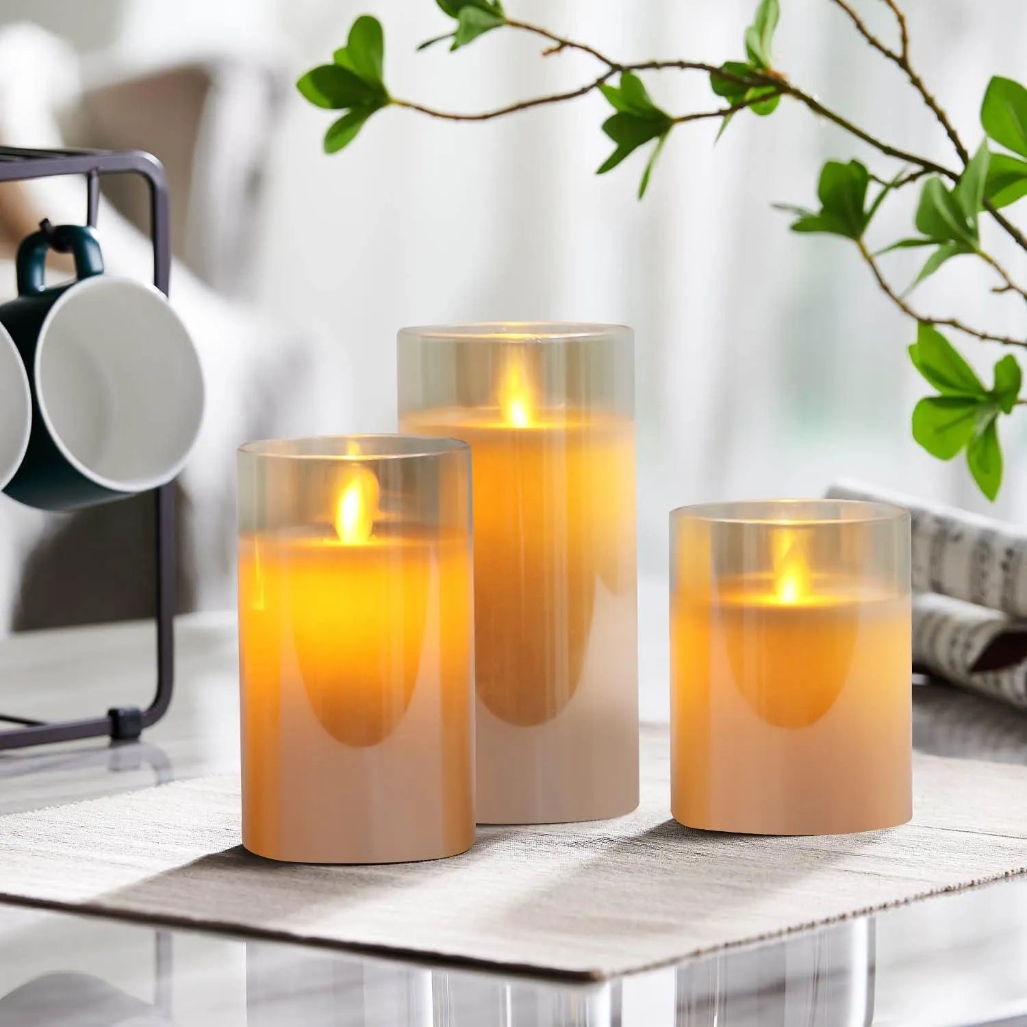 SafeGlow LED Candle Set - Elegant Cordless Rechargeable Candle Set of 3