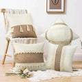 Bohemian Cushion Cover - Geometric Cushion Cover in Beige Whiteh Fringes