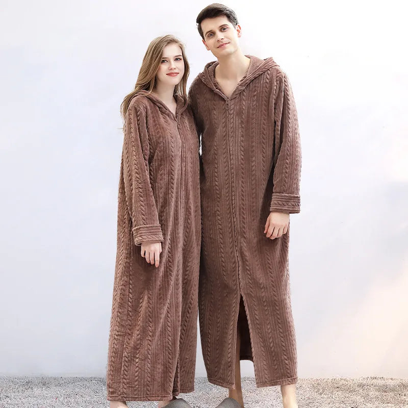 HoodedHug Bathrobe - Luxury Flannel Robe for Couples