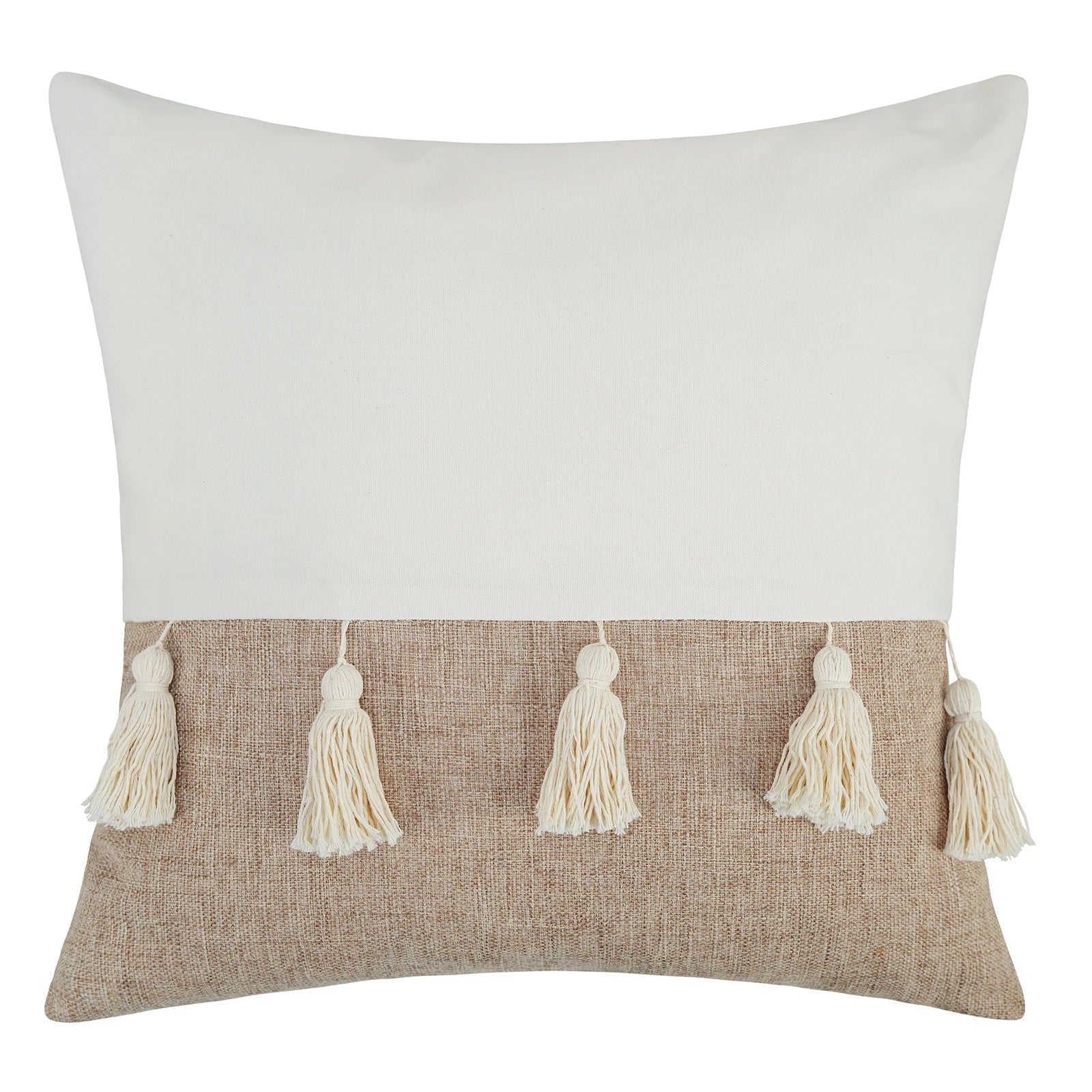 Bohemian Pillow Cover - Geometric Pillow Cover in Beige with Fringes