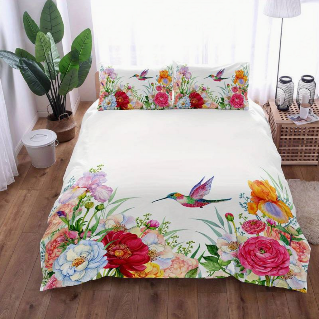 Colorful Flowers Aura Duvet Cover with Pillowcases