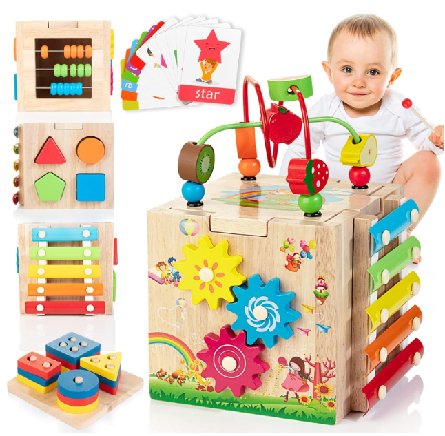Stylish 8-in-1 Montessori Activity Cube - Educational Fun for Babies