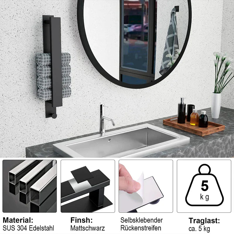 Modern Self-Adhesive Towel Rack - in Silver and Black