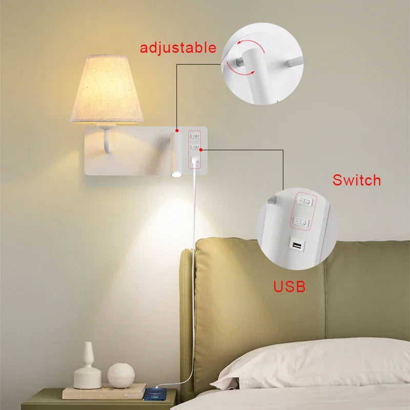 LuminoWall - Minimalist USB Wall Lamp with Reading Spot