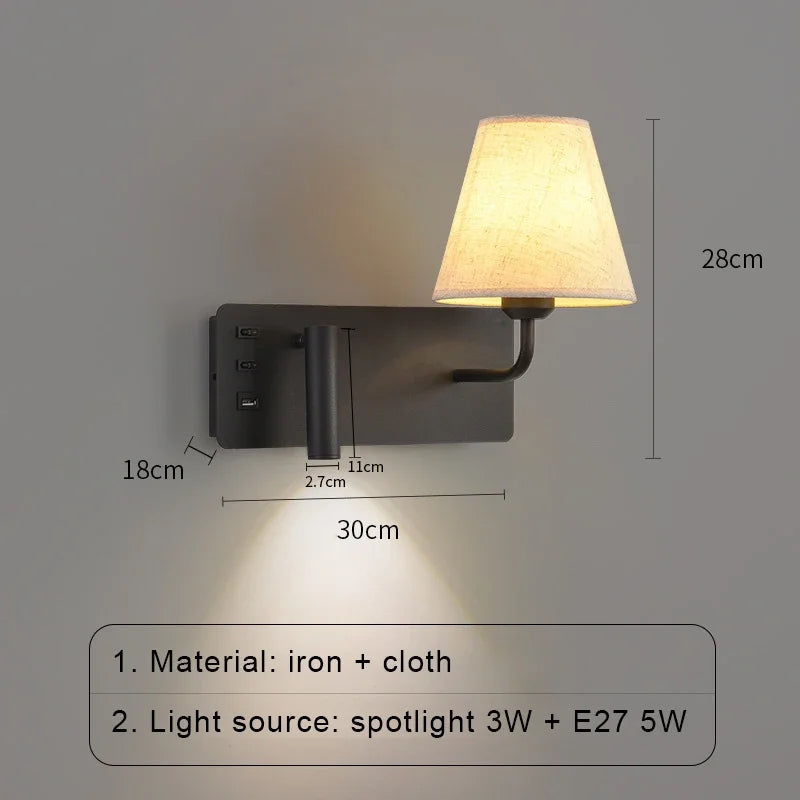 LuminoWall - Minimalist USB Wall Lamp with Reading Spot