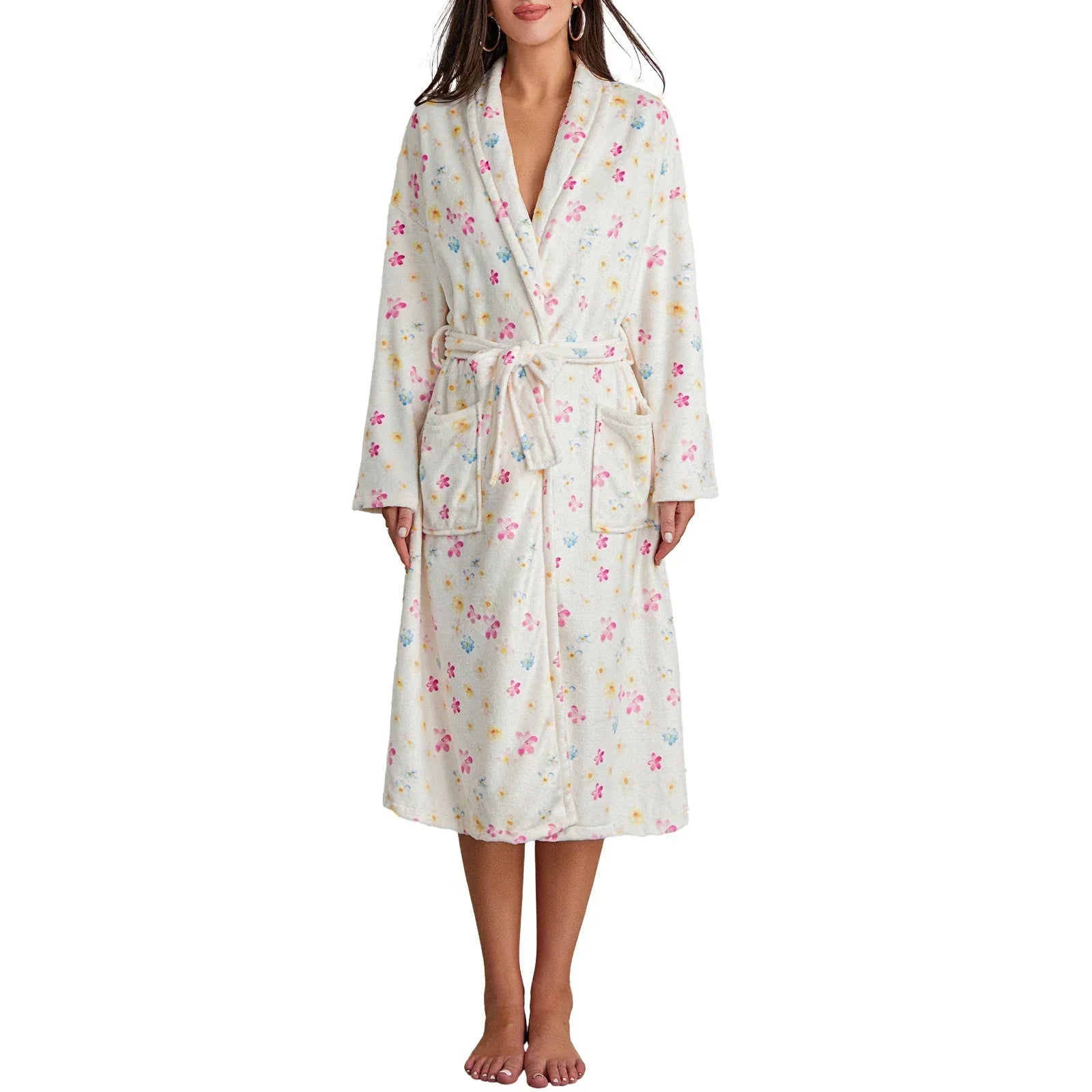 BlossomWrap Bathrobe - Luxury Flannel Bathrobe with Floral Motif