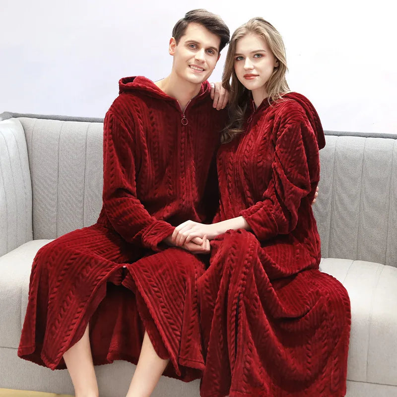 HoodedHug Bathrobe - Luxury Flannel Robe for Couples