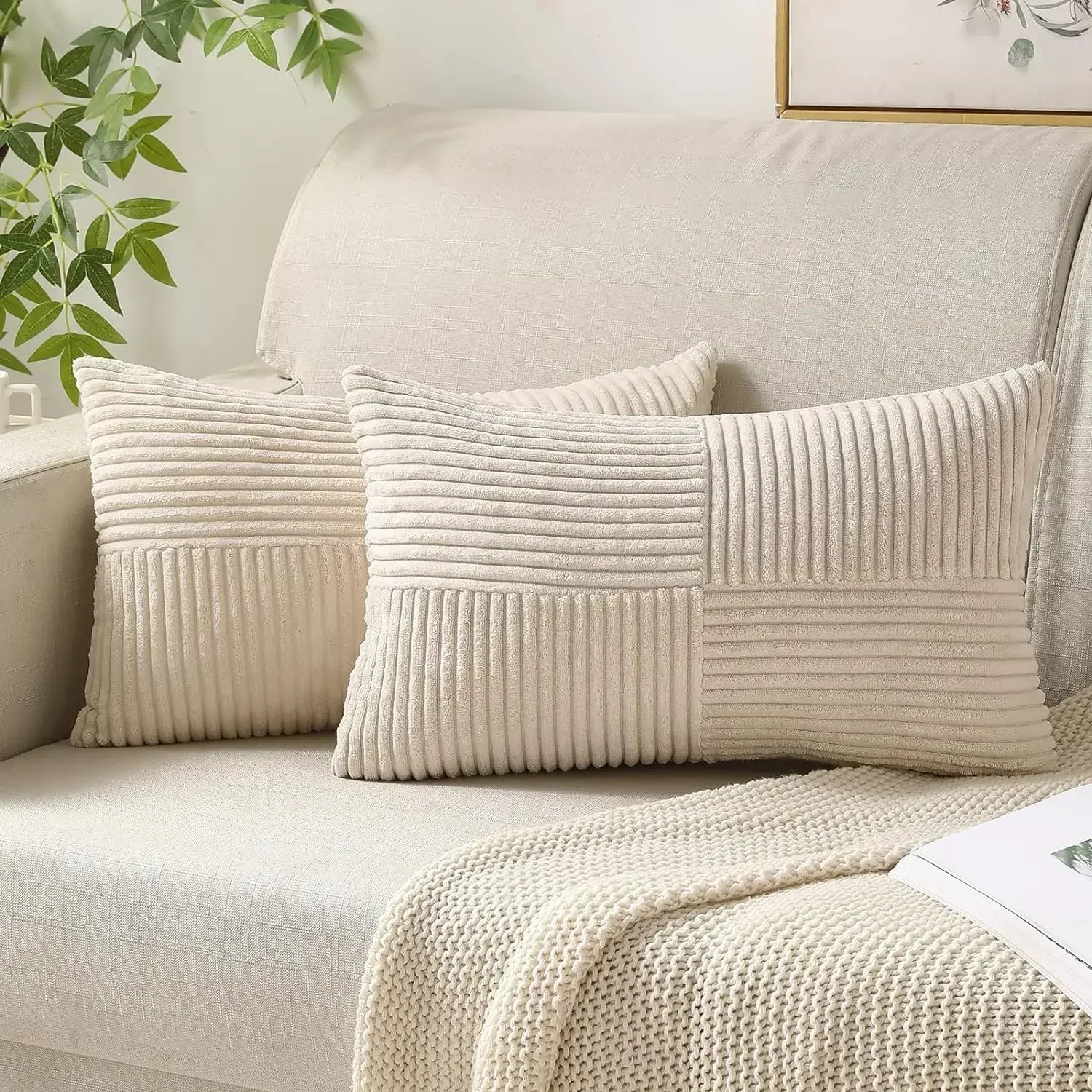 VelvetAura Cushion Cover - Stylish Striped Cushion Covers in Luxury Corduroy Set