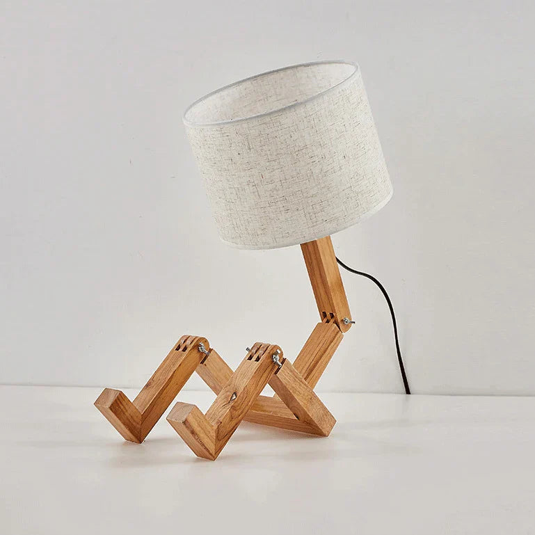 Playful Robot Table Lamp - Made from Sustainable Wood for Creative Spaces