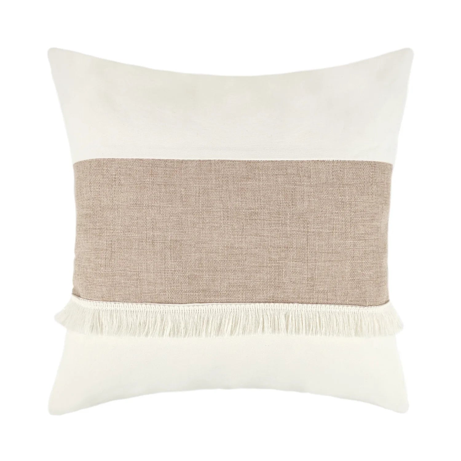 Bohemian Kussenhoes - Geometrisch Kussenhoes in Beige met Franjes