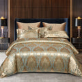 Luxurious Satin Rayon Jacquard Duvet Cover in Gold & Blue