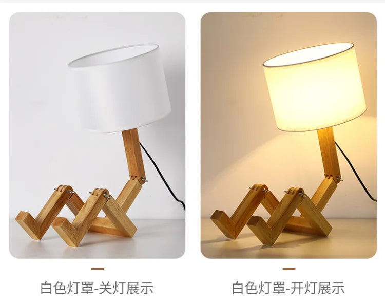 Playful Robot Table Lamp - Made from Sustainable Wood for Creative Spaces