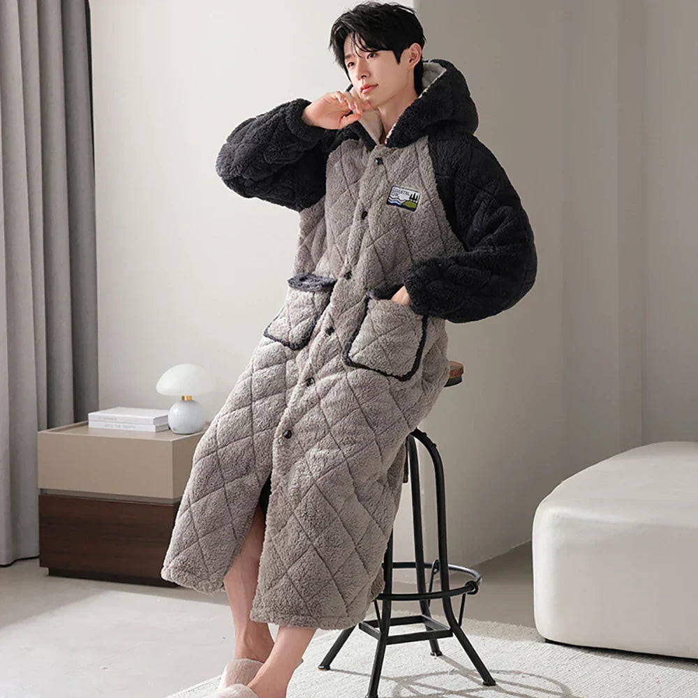 HoodedComfort Bathrobe - Luxury Flannel Bathrobe Whiteh Hood