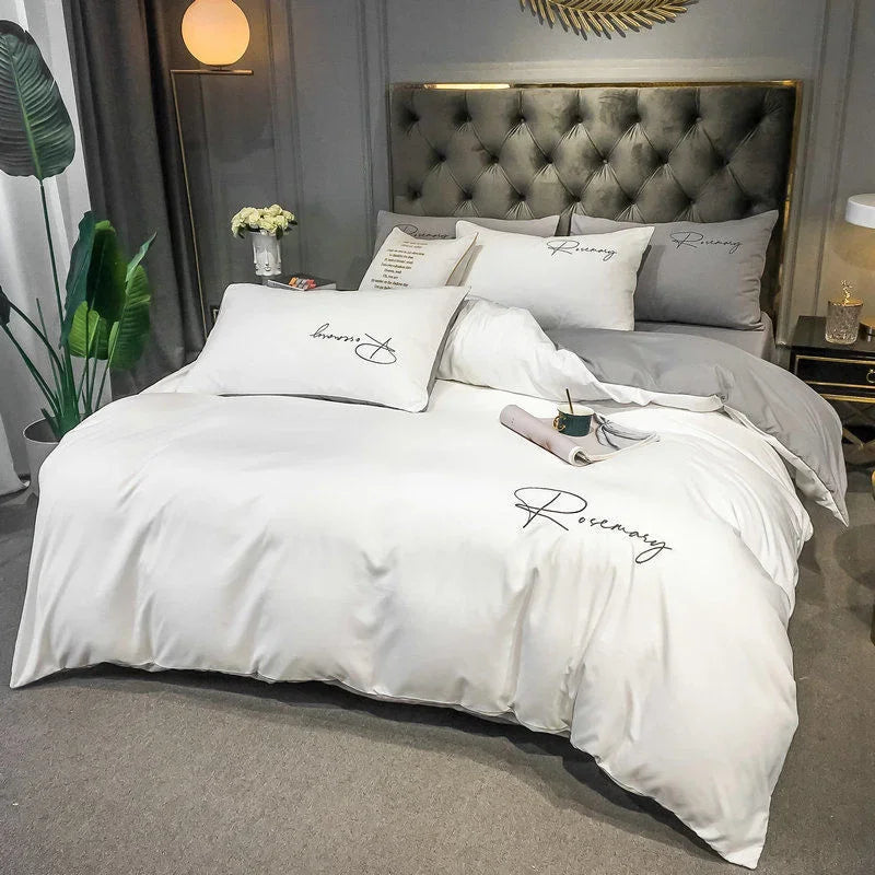 EmbroiLux Bedding - Elegant Luxury Duvet Cover with Embroidered Design