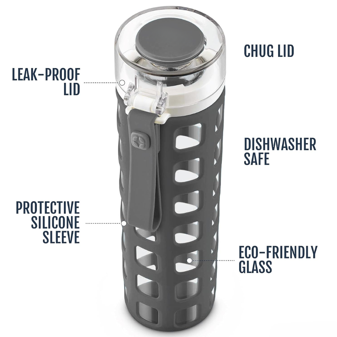 PureSip – Sustainable Glass Water Bottle with Flip Lid
