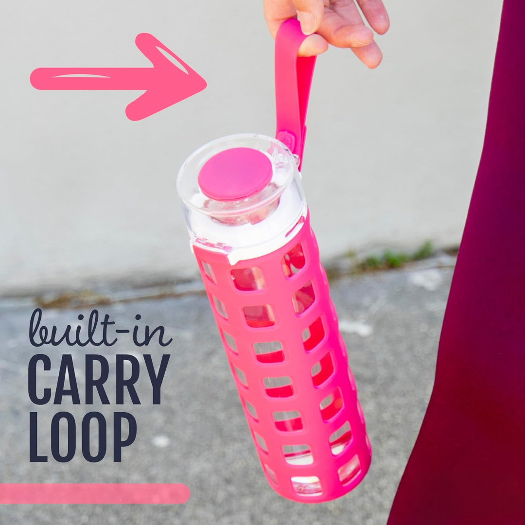 PureSip – Sustainable Glass Water Bottle with Flip Lid