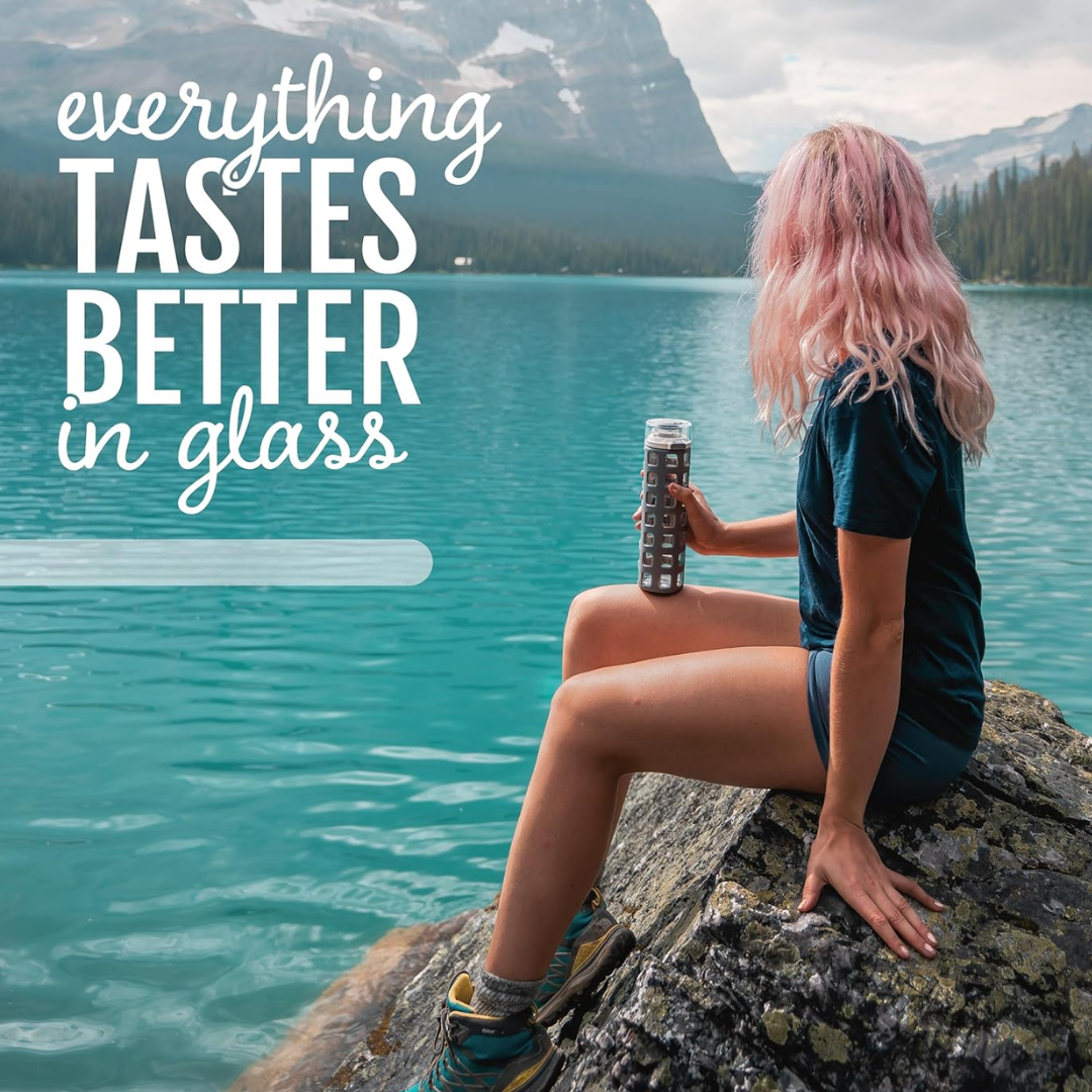 PureSip – Sustainable Glass Water Bottle with Flip Lid