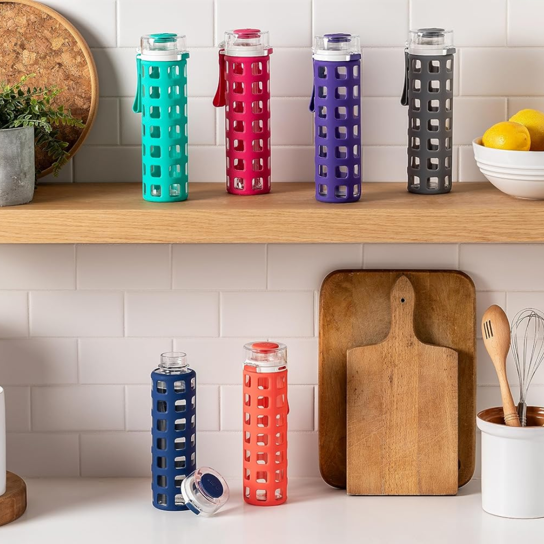 PureSip – Sustainable Glass Water Bottle with Flip Lid