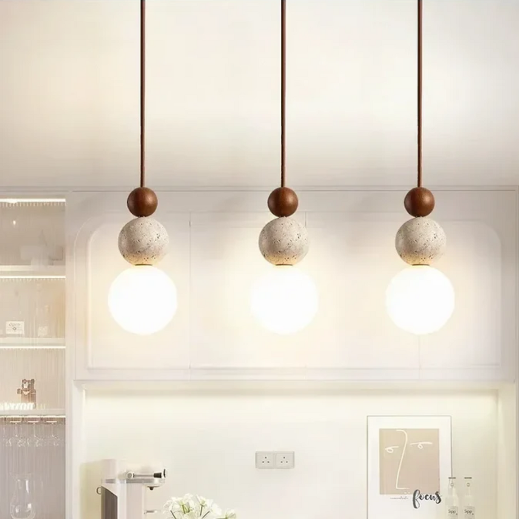 TravertineGlow - Elegant Mahogany Pendant Lamp for Your Home
