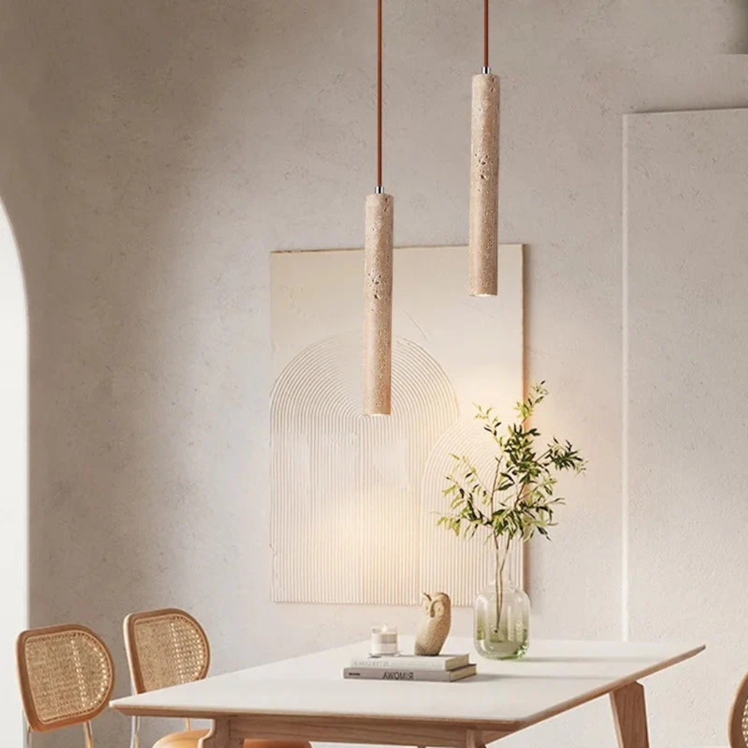 LumoLine – Wabi-Sabi Travertine LED Chandelier