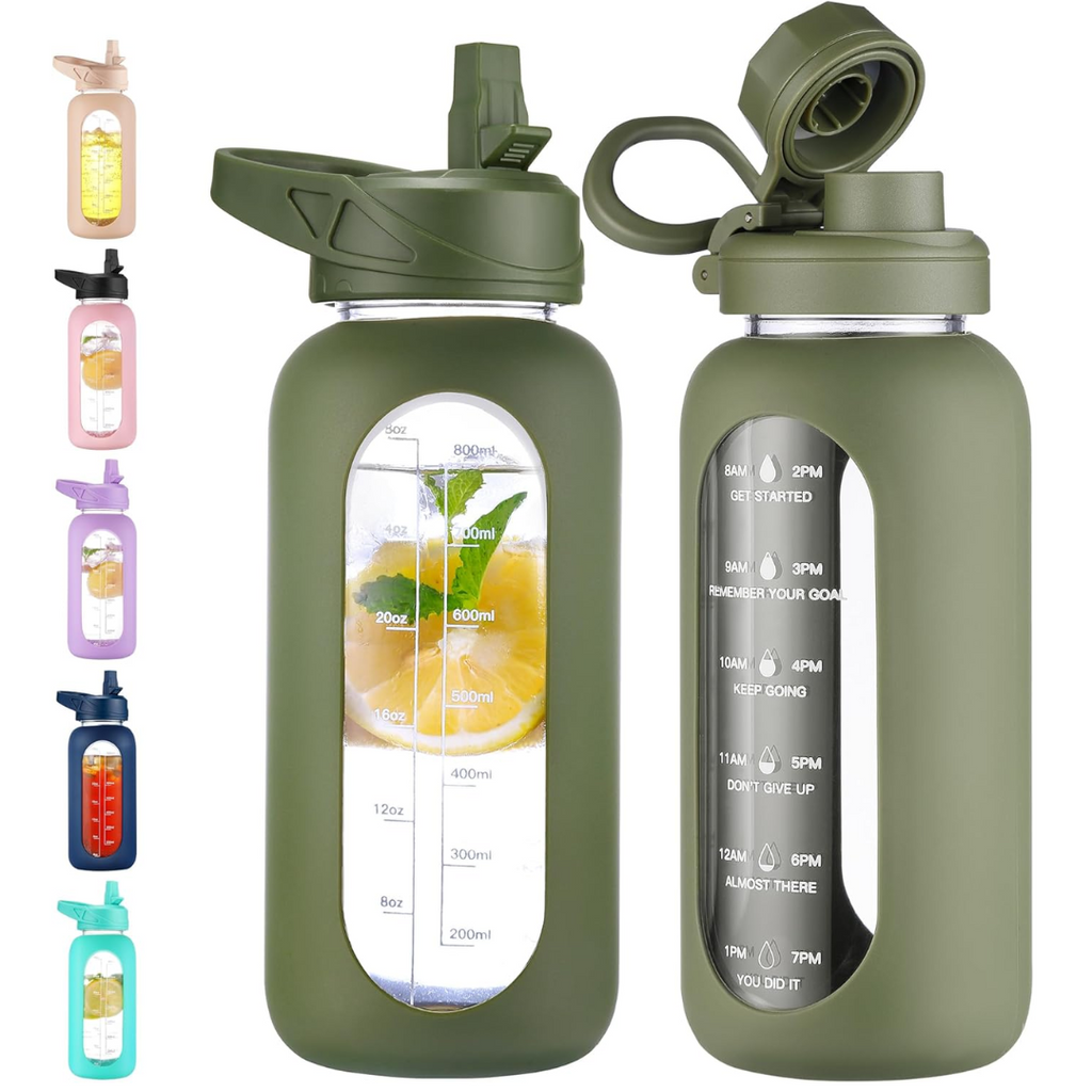 HydroGlow - Motivational Glass Water Bottle 900ml with Straw