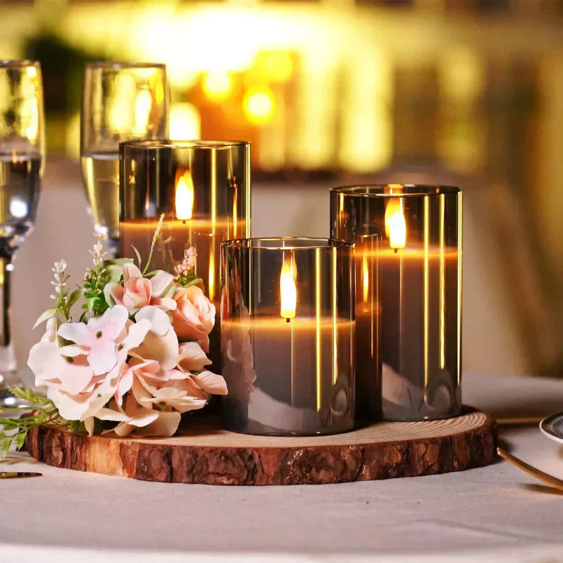SafeGlow LED Candle Set - Elegant Cordless Rechargeable Candle Set of 3